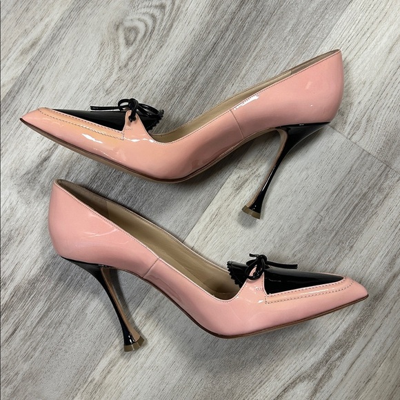 Manolo Blahnik Pink & Black Patent Leather Bow Pumps | Rare Grafa-Line Colorway - Picture 6 of 14